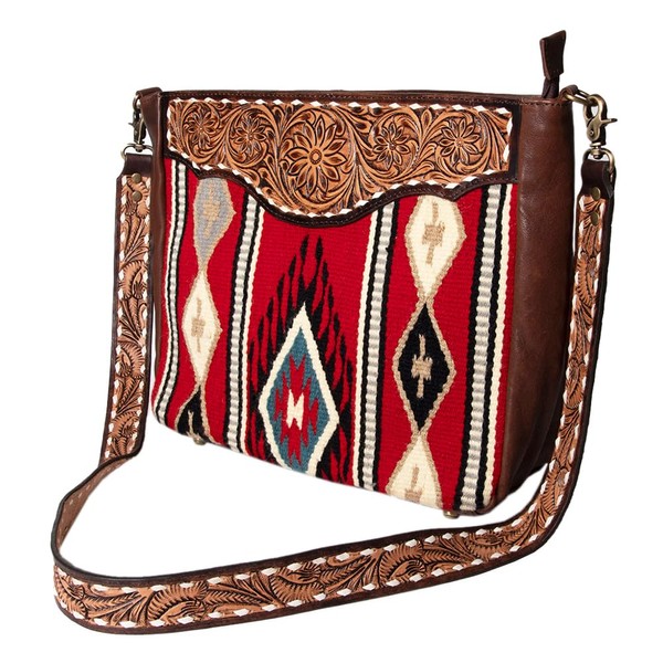 American Darling Messenger Hand Tooled Saddle Blanket Genuine Leather Western