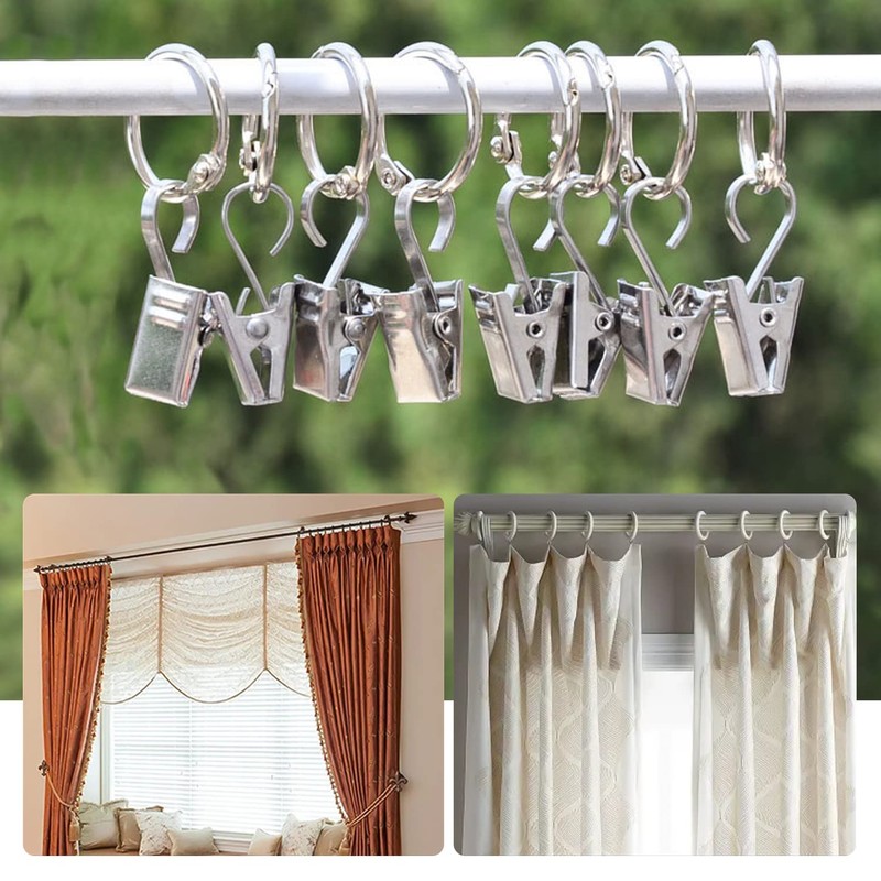 24 Pcs Set of Curtain Clips, Stainless Steel Curtain Hooks,