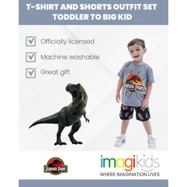 Jurassic World Jurassic Park T-Rex Big Boys T-Shirt and French TerryShorts Outfit Set Logo Gray/Black 10-12