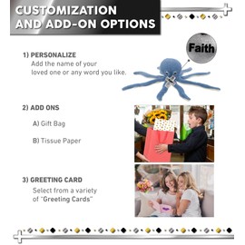 DolliBu Blue Octopus Stuffed Animal with Silver Cross and Personalization - Religious Octopus Plush Baptism Gifts, Dedication Christening Gifts Plush Prayer Toy Healing Teddy Bear - 15 Inches