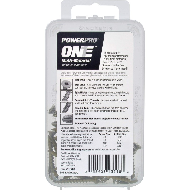 Hillman Fasteners Power Pro 116783 Multi-Material Screws, 1.25 inches, Bronze,