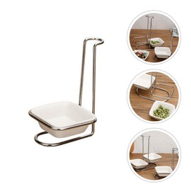 DOITOOL Kitchen Spoon Rest White Ceramic Single Ladle Spoon Rest Holder with Stainless Steel Rack Upright Utensil Holder for Stovetop Kitchen Counter Organization Double Spoon Stand Rack