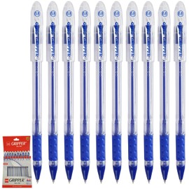Cello Gripper Ballpoint Pens, BLUE, Fine Point (0.5mm), Pack of 10, Comfort Soft Grip, Smooth Fine Writing, Perfect for School Office Home Use