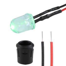 sourcing map 10Set DC 12V 10mm Pre Wired LED with Holder, Emerald Green Light Round Top Clear Lens, 14mm Panel Mount