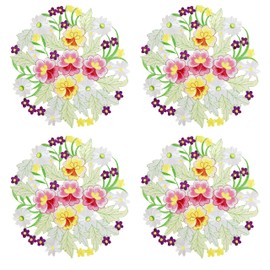 Spring Flower Placemats 14" Set of 4 Embroidered Flowery Table Placemats Floral Cutwork Table Doily Home Kitchen Dining Spring/Summer Tabletop Decoration Red (Placemat 14" Set of 4, Floral-3)