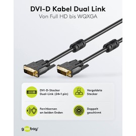 Goobay 93110 DVI-D Full HD Cable Dual Link, Gold-Plated, 2m Length