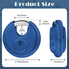 Chumia 16 Pack Padlocks Keyed Alike, Stainless Steel 2-3/4" Wide, 3/8" Shackle Disc Locks for Outdoor, Storage Units, Garages, Gym Lockers(Blue)
