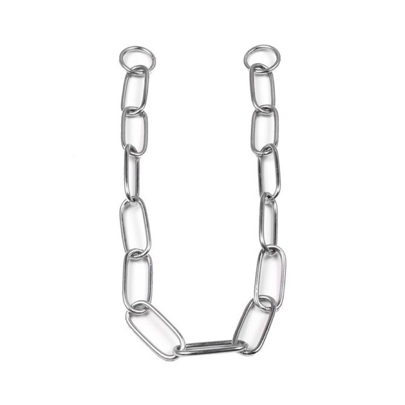 Long Link Chain Training Collar, Chrome Steel, Double O-Ring Design