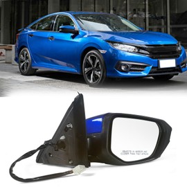 Lqito Passenger Side Door Mirror Compatible with 2016-2021 Honda Civic Sedan/coupe/hatchback Lx/Ex/Sport with Power Heated and Camera Match to Aegean Blue Metallic Pearl Replace 76208-TBC-A02ZA
