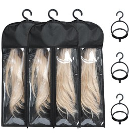 3PCS Dust-proof Tangle-proof Wig Bags Storage with Wig Holder Portable Wig Storage for Multiple Wigs Holder Wig Hanger for Multiple Wigs stand with Transparent Zip Up Closure wigs & accessories