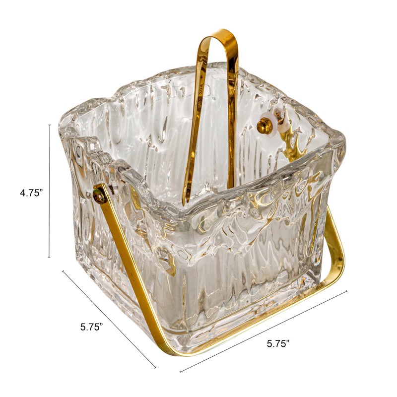 Creative Co-Op 24-Ounce Textured Glass Ice Bucket with Gold Finish