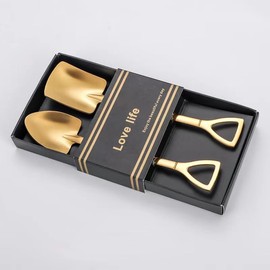 Golden Shovel Spoons for Desserts Coffee Tea Shovel Spoon Set Grapefruit Spoons Set of 2 Flat Watertermelon Ice Cream Spoons Gifts for Ice Cream Lovers House Warming Gifts for New Home Couples