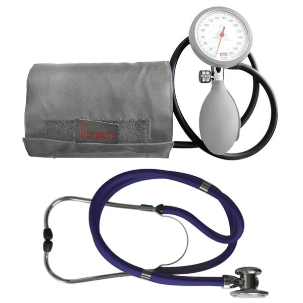 Tiga-Med Upper Arm Blood Pressure Monitor Boso K 1 Shock Protected + Rappaport Dual-Head Stethoscope Blue