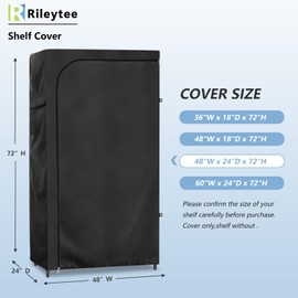 Rileytee Wire Shelf Cover,Waterproof Dustproof Heavy Duty 600D Storage Rack Cover with Zipper,Outdoor Shelves Covers for Metal Shelving Units(Cover Only,48"W x 24"D x 72"H,Black)