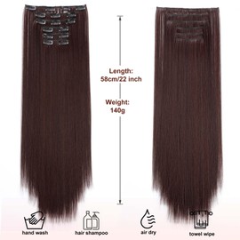 Dcbaboo Clip-In Extensions, Straight Clip-In Hairpiece, 6 Pieces, 55 cm Hair Extensions with Clips, Long Clip-In Hair Extensions for Women, Dark Brown Mix Chestnut Brown