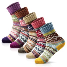 FYC Women Winter Socks - Warm, Thick, Soft Wool Socks - Christmas Gifts - Multicolor, One Size (5-9), 5 Pack