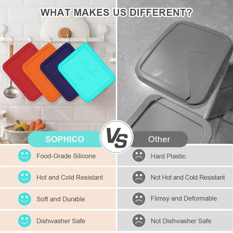 Sophico 11 Cup Rectangle Silicone Storage Cover Lids Replacement for