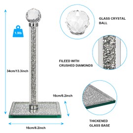 Qiuhome Crystal Paper Towel Holder Countertop Bling Silver Paper Towel Holder Stand