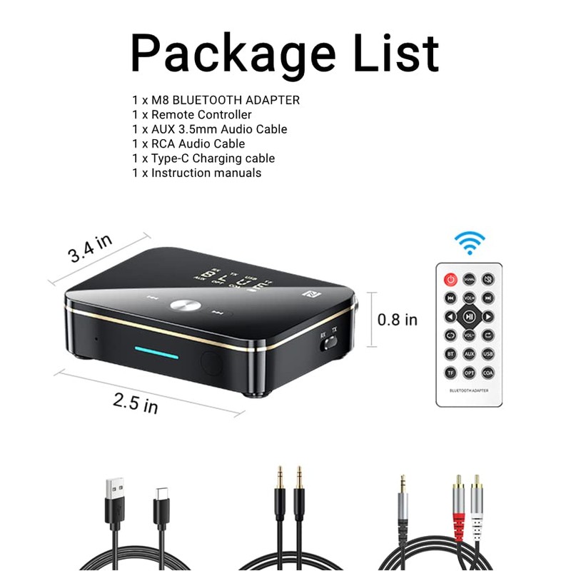 Bluetooth 5.0 Audio Receiver Transmitter 2 in 1 with Remote,