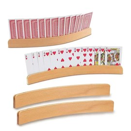 QLEBAO Playing Card Holder for Playing Cards – Set of 4 Wooden Playing Card Stands, Length Card Holder Each 33 cm