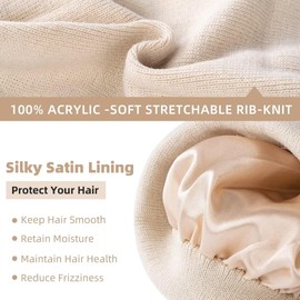 3 Pack Satin Lined Winter Beanie Hats,Silk Lined Beanie Knit Soft Warm Cuffed Hat for Women Men Color 4