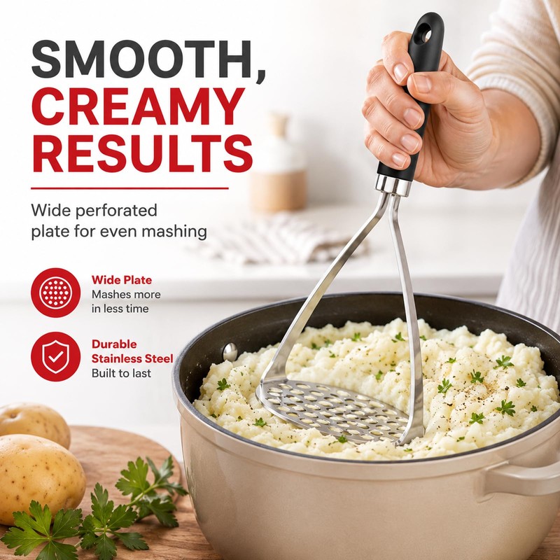 2 Pack Potato Mashers, Stainless Steel Food Masher Food Grade
