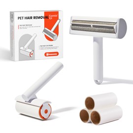 TripleWood Pet Hair Removal Tool and Lint Roller Value Set, Extra Sticky Lint Remover and Reusable Dog Cat Hair Remover for Pet Hair Removal on Furniture, Couch, Carpet, Clothing, Bright White