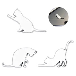 MAZERO Sticker Cat Emblem Car 3D Metal Waterproof Car Sticker Cute Cute Cartoon Cat Animal Car Bike Bicycle Suitcase Universal Decal Sticker Label Badge Dress Up Decoration Silver 3 Pieces