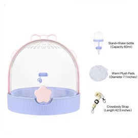 TUTU&LELE Small Animal Carrier, Travel Carry-Out Cage with Warm Plush Pads and Water Bottle can be Carried Both by Hand and Crossbody, Suitable for Dwarf Hamsters, Mice, Hamsters (Pink)