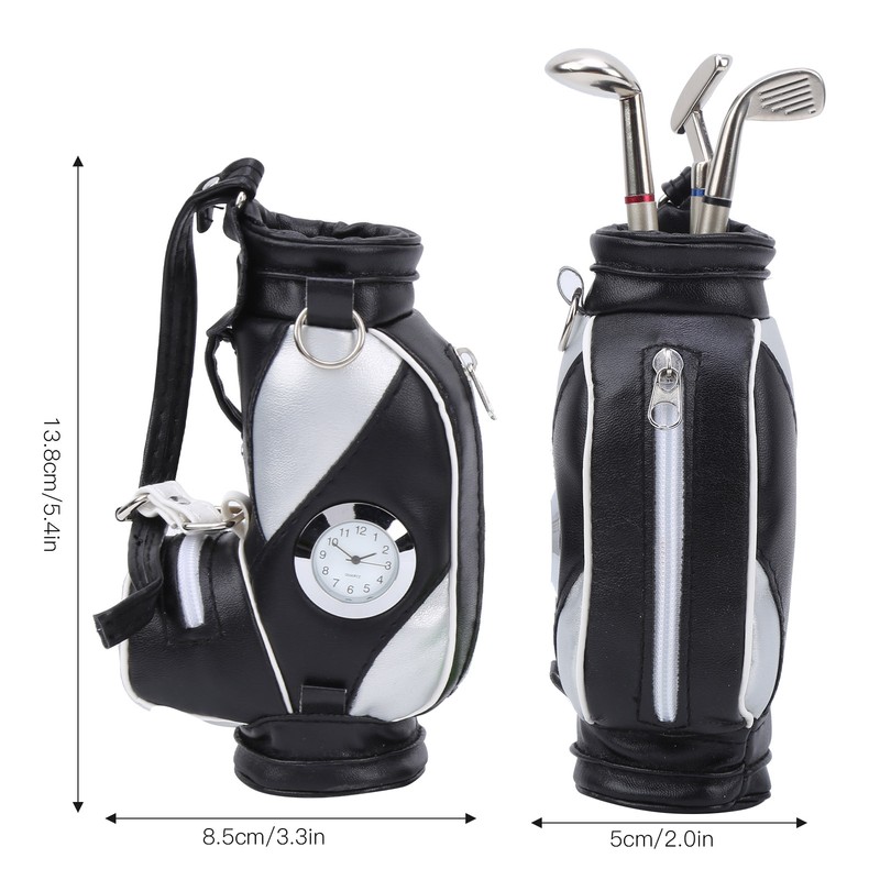 Mini Desktop Golf Bag Pen Clock Zinc Alloy PU Leather