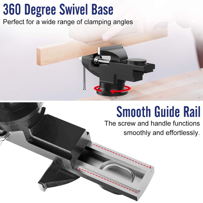 Housolution 3 Inch Universal Swivel Base Table Vise, 360°Rotating Bench