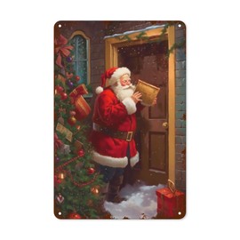 Xmax Santa Claus Tin Sign Vintage Holiday Ornaments Design Rustic Wall Decor For Home And Festive Celebrations 8 x12 Inch Retro Aluminum Sign