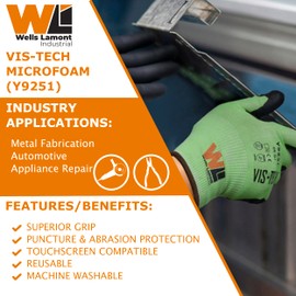 WELLS LAMONT INDUSTRIAL Hi-Vis Microfoam Nitrile Palm Work Glove (XL, 1 Pair) | 18 Gauge - Metal Fabrication, Automotive, Appliance Repair | ANSI Rated: Cut A6, Puncture 4, Abrasion 4