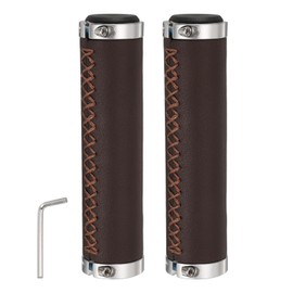 sourcing map Bike Handlebar Grips 0.87" Model Comfortable Grips PU Leather Enhanced Grip BMX Grips with 0.1" Hex Wrench and Double Aluminum Lock Rings for Mountain Bike and Scooters, Dark Brown