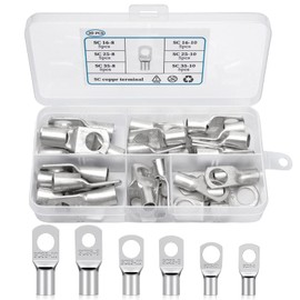 Elecoutek Pack of 30 Tube Terminals Set Cable Lugs 16 mm² 25 mm² 35 mm² Ring Cable Lugs M8 M10 Copper Terminals Tin-Plated Copper Crimp Connector for Car Motorcycle Boats