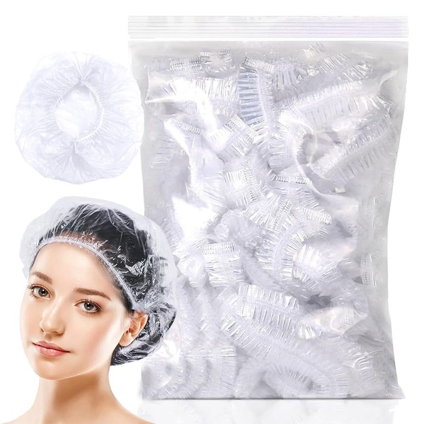 LWMINGALG Hair Net Retainer, 100 Pcs Household Plastic Wrap, Widely Used After Cleaning Food Grade Plastic Wrap, Waterproof, Transparent Hair Cap for Hair Coloring, Hair Dyeing, Bath, Spa, Hair Salon, Cooking, Work, Unisex