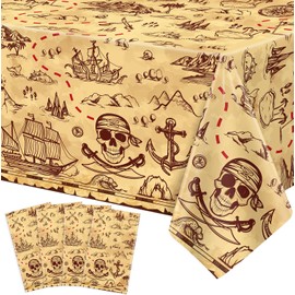 Pirate Tablecloth Treasure Map Tablecover Rectangular 51 x 86inch Treasure Island Map Tablecloth for Pirate Theme Birthday Party Decoration (4)