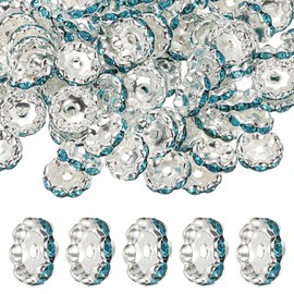 PATIKIL 12mm Wavy Rhinestone Spacer Beads, 100Pack Loose Jewelry Making Spacers Beadable Rondelle Diamond Beads DIY Bracelets Pen Silver Plated for Craft Supplies Decor, Lake Blue