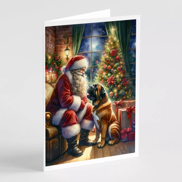 Bullmastiff and Santa Claus Greeting Cards Envelopes Pack of 8
