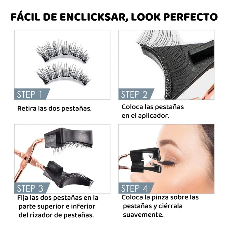 Pestañas Postizas Magnéticas Kit Con Clip 4 Pares