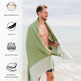 furora HOLIDAY Beach Towel Beach Towel 100 x 200 cm, 100% Recycled Tree Wool: Soft, Compact, Long | Fouta Peshtemal Beach Towel - for Men and Women | Hammam Towel Bath Towel Beach Towels (Dark Green