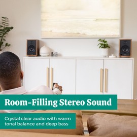 Electrohome McKinley 2.0 Stereo Powered Bookshelf Speakers with Built-in Amplifier and 4" Drivers for Turntable, TV, PC and Wireless Music Streaming Featuring Bluetooth 5, RCA and Aux (EB30)