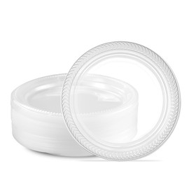 PLASTICPRO 40 Pack Clear Plastic Plates 7 Inch Durable Disposable Plastic Dinner Plates for Parties Events BBQ