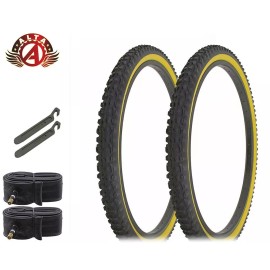 ALTA Bicycle Tire 26" x 2.10 Black/Gum (2) 26" Tires & Tubes H-107 W/Bike Lever