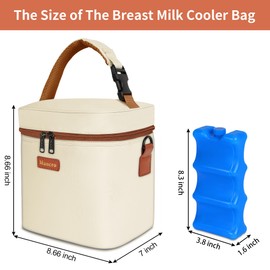 Mancro Breast Milk Cooler Travel Bag with Ice Pack, Insulated Baby Bottle Bag Fits for 6 Baby Bottles Up to 9 Ounce with Detachable Shoulder Strap, Breastmilk Cooler for Working Mom or Daycare, Beige