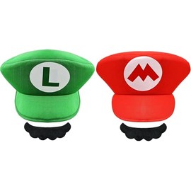 4 Pcs Super Brothers Costume Red and Green Hats with Beard Cosplay Accessories for Women Men Fancy Dress Up Book Week Day Costume