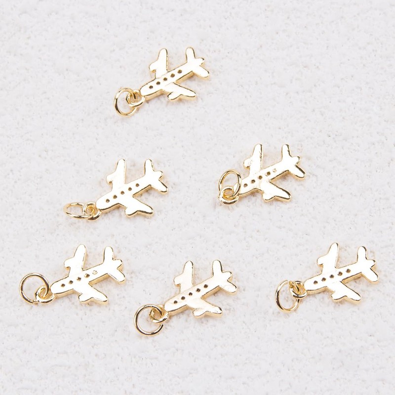 SaiDian 10Pcs Rhinestone Airplane Charms 18K Gold Plated DIY Aircraft
