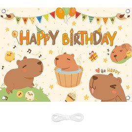 Capybara Birthday Decorations - 180X110CM Capybara Happy Birthday Backdrop, Theme Birthday Backdrops, Cute Capybara Theme Photography Background Party Decorations for Kids Boys Girls Photo Props