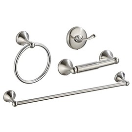 4 Piece Bathroom Accessory Set(Adjustable Towel Bar, Towel Ring, Toilet Paper Holder,Towel Hook), Wall Mounted Bathroom Hardware Accessories Set,Brushed Nickel