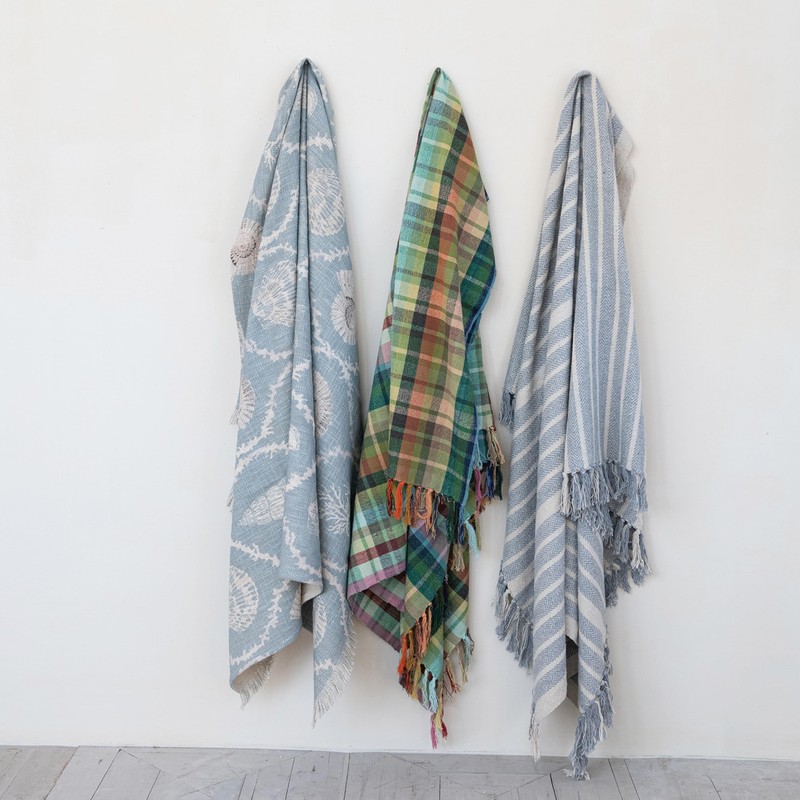 Creative Co-Op Plaid Woven Cotton Throw with Pattern and Fringe,